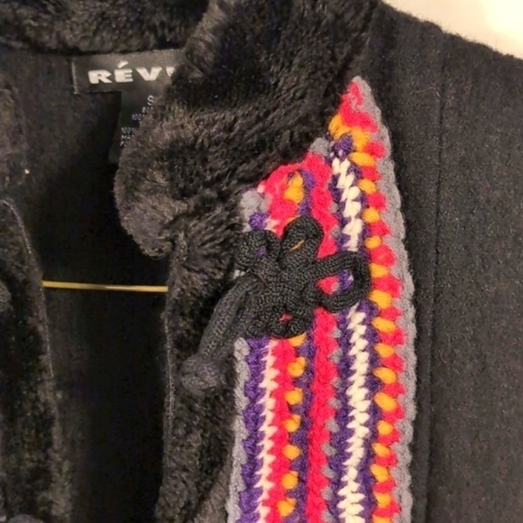 Revu Womens Boho Long Black 100% Wool Crochet Trim Vest Size Small - Picture 3 of 10